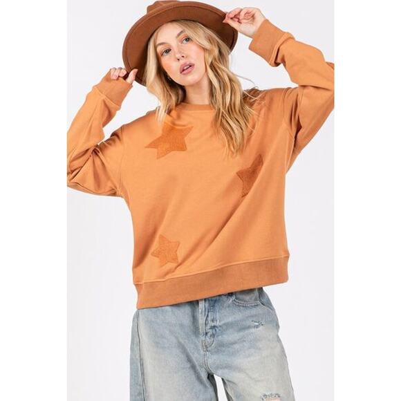 SAGE + FIG Star Patch Long Sleeves Round neck Relaxed Fit Sweatshirt | Cinnamon - Picture 6 of 6
